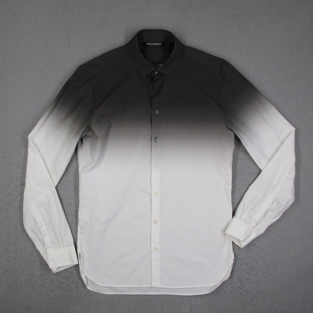 Neil Barrett Mens Ombre Gradient Button Down Shirt Grey White Slim Fit 39 15.5